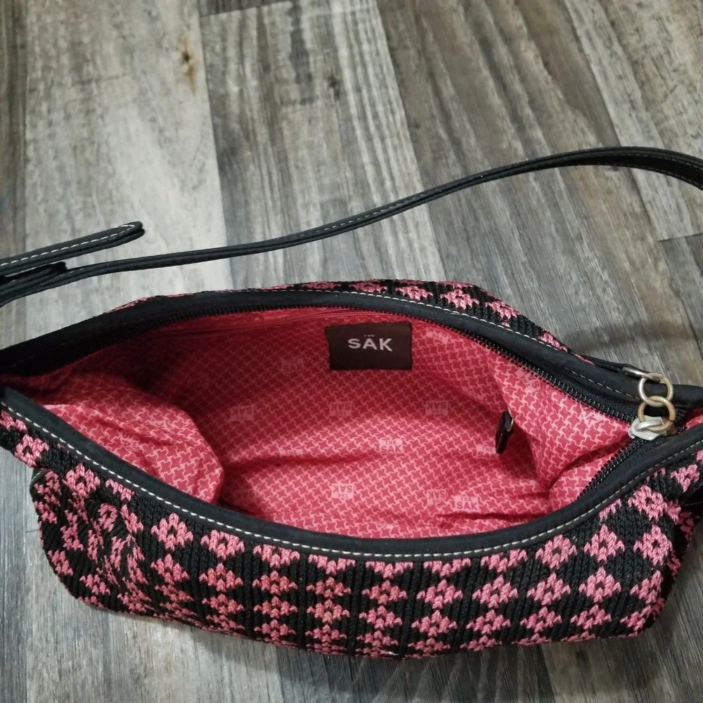 The Sak Pink Black Checked Crochet Canvas Strap